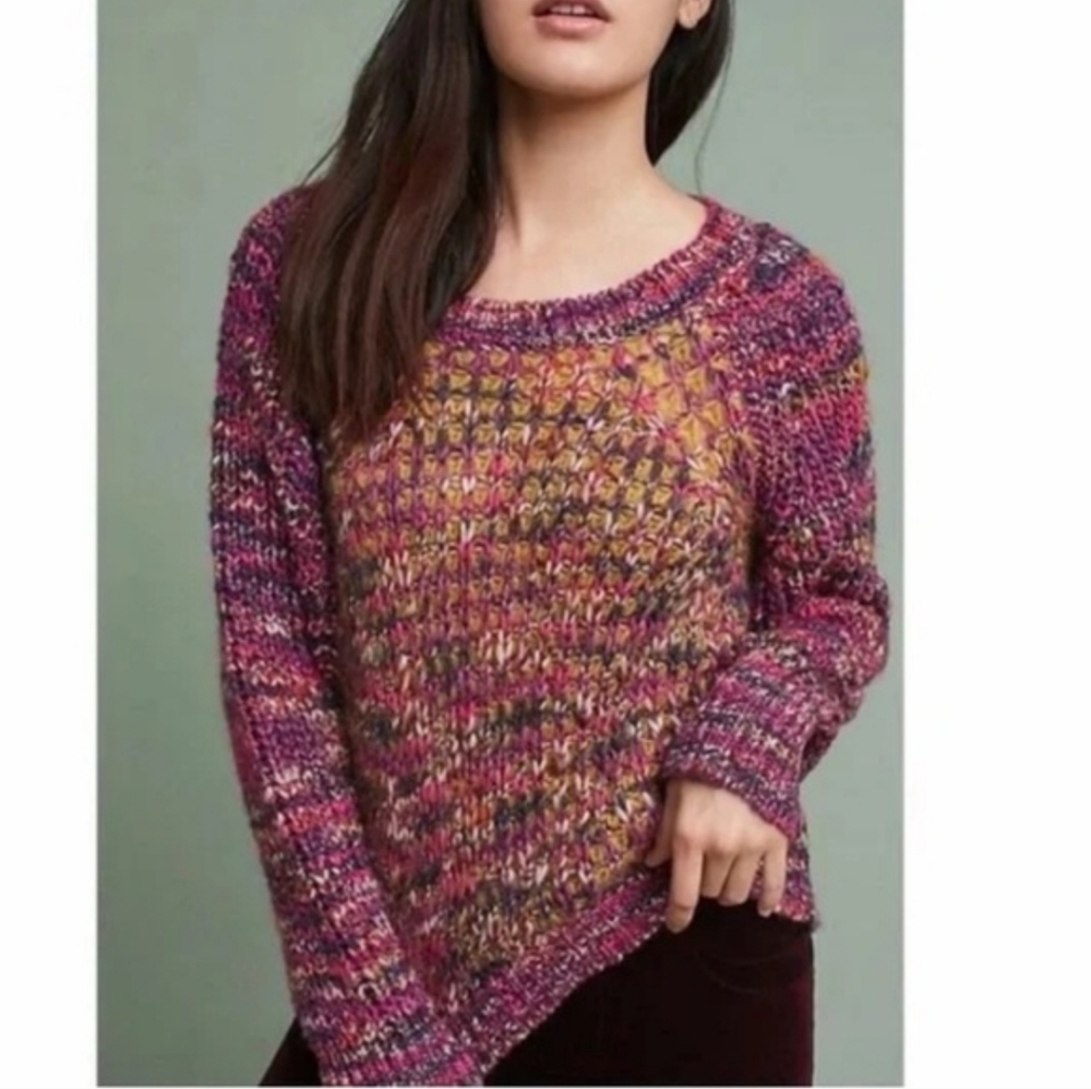 Anthropologie Moth Wool Blend Pink Yellow Knit Sweater